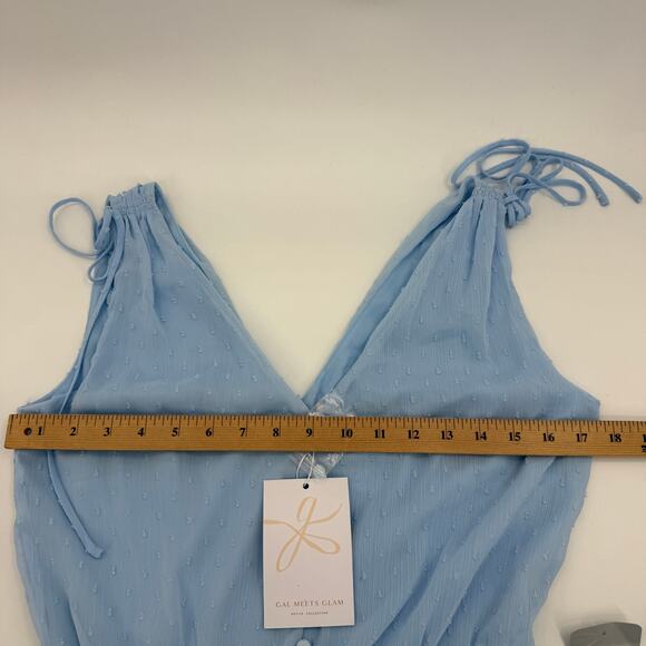 New GAL MEETS GLAM Womens Clip Dot V-Neck Summer Dress Size 4 Blue Midi Chiffon - Picture 8 of 9